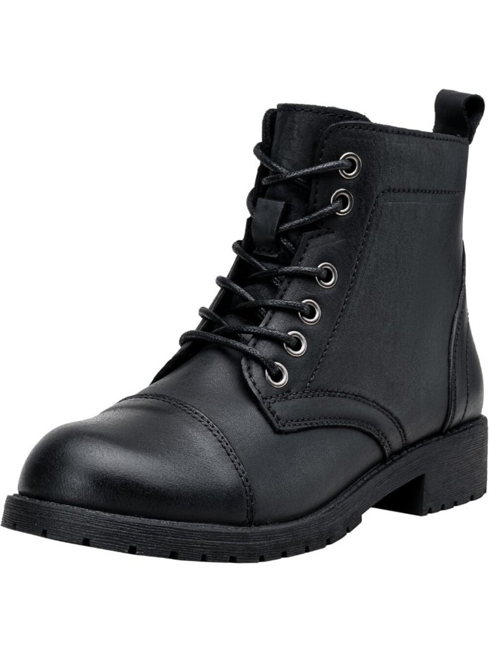 Stylish Lace-Up Combat Ankle Boots with Cap Toe & Low Block Heel for Women